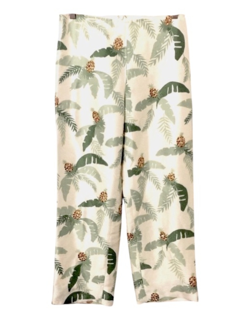 Kelly and Diane Vintage Silk Sequin Pineapple Tropical Cropped Pants Sz 4